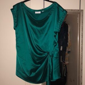 New York & Company Teal Green Faux Wrap Top XL